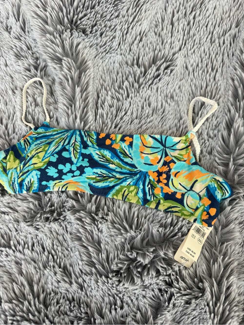 aerie Floral Tropical Blue Green Orange Bikini Top